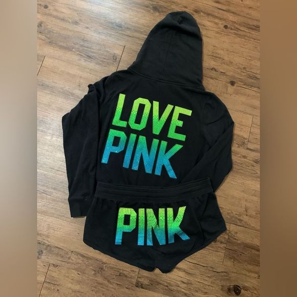 PINK Victoria's Secret Tops - PINK VS RARE/HTF OMBRÉ RHINESTONE
BLING HOODIE AND SHORTS SET